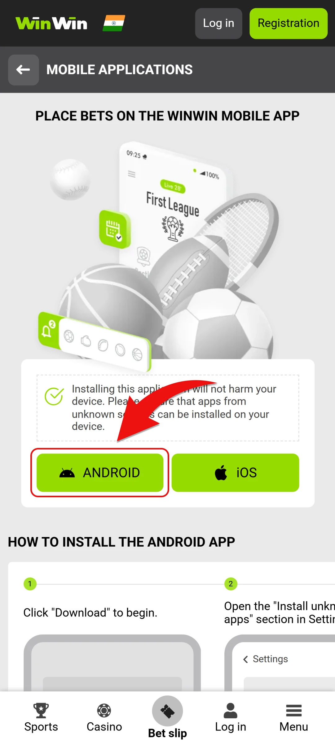 Visit the WinWin official site to download the APK file for Android.