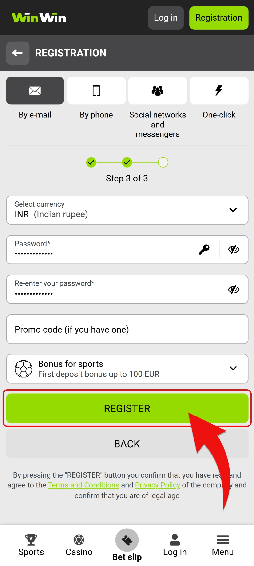 Complete the WinWin registration by submitting your information on the official site.