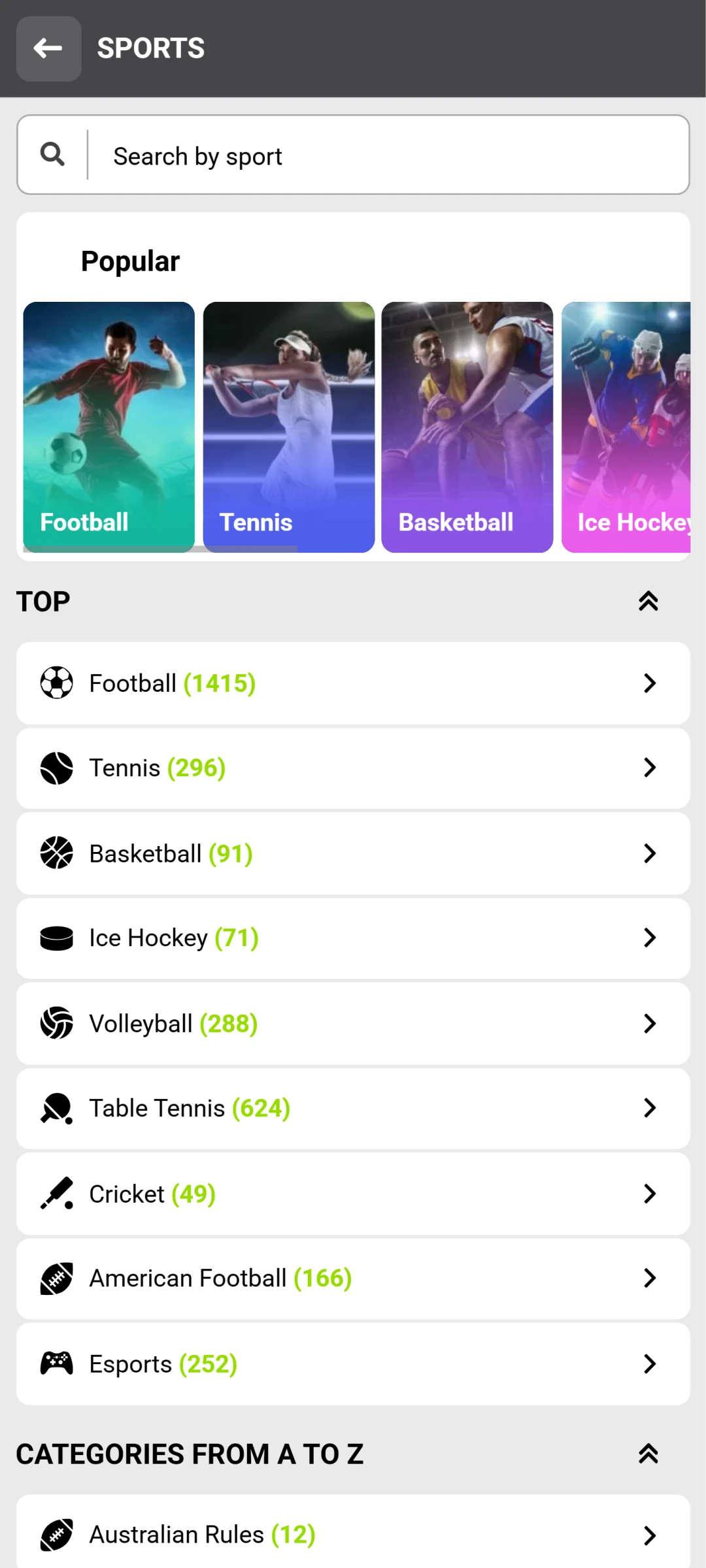 Choose your favorite sport for betting within the WinWin interface.