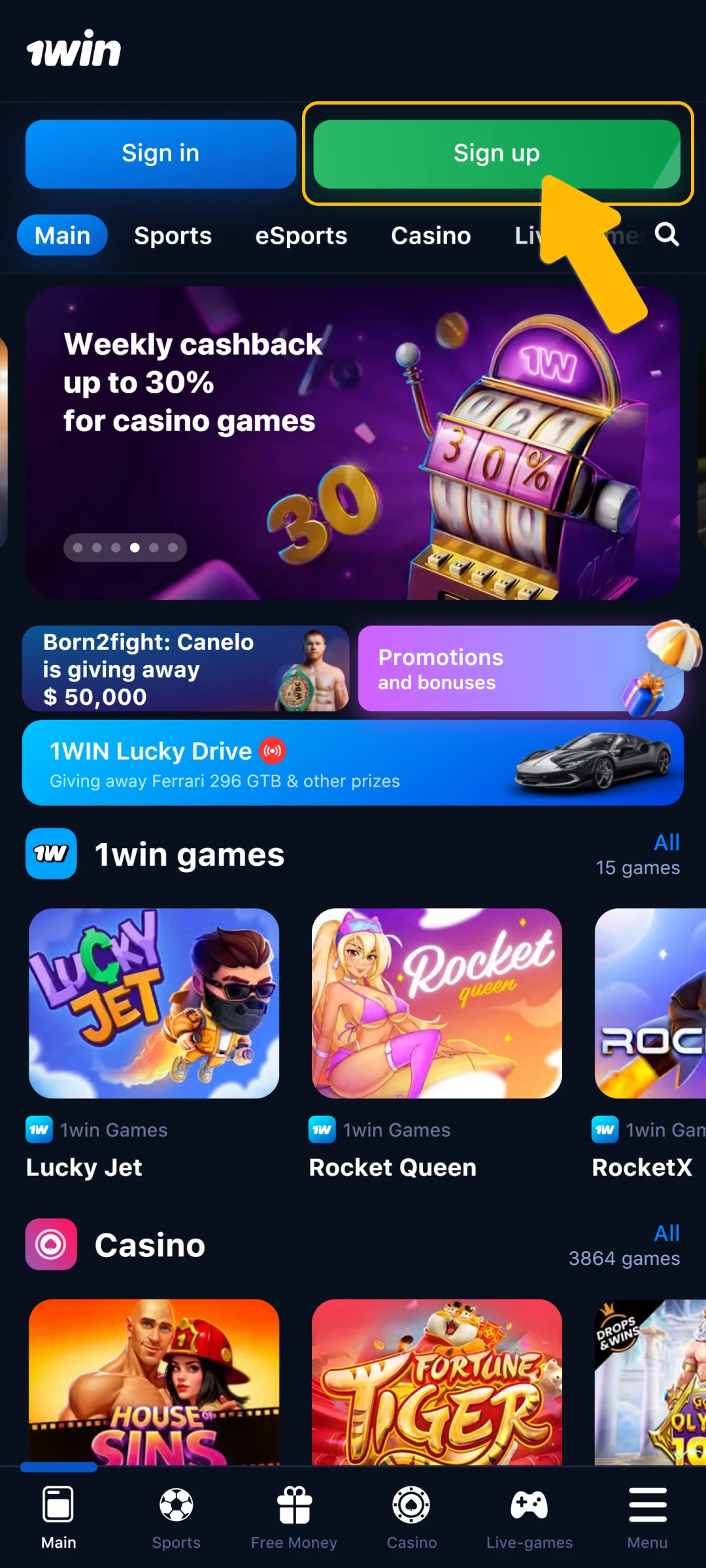 Click the register button to join the official 1win App today.