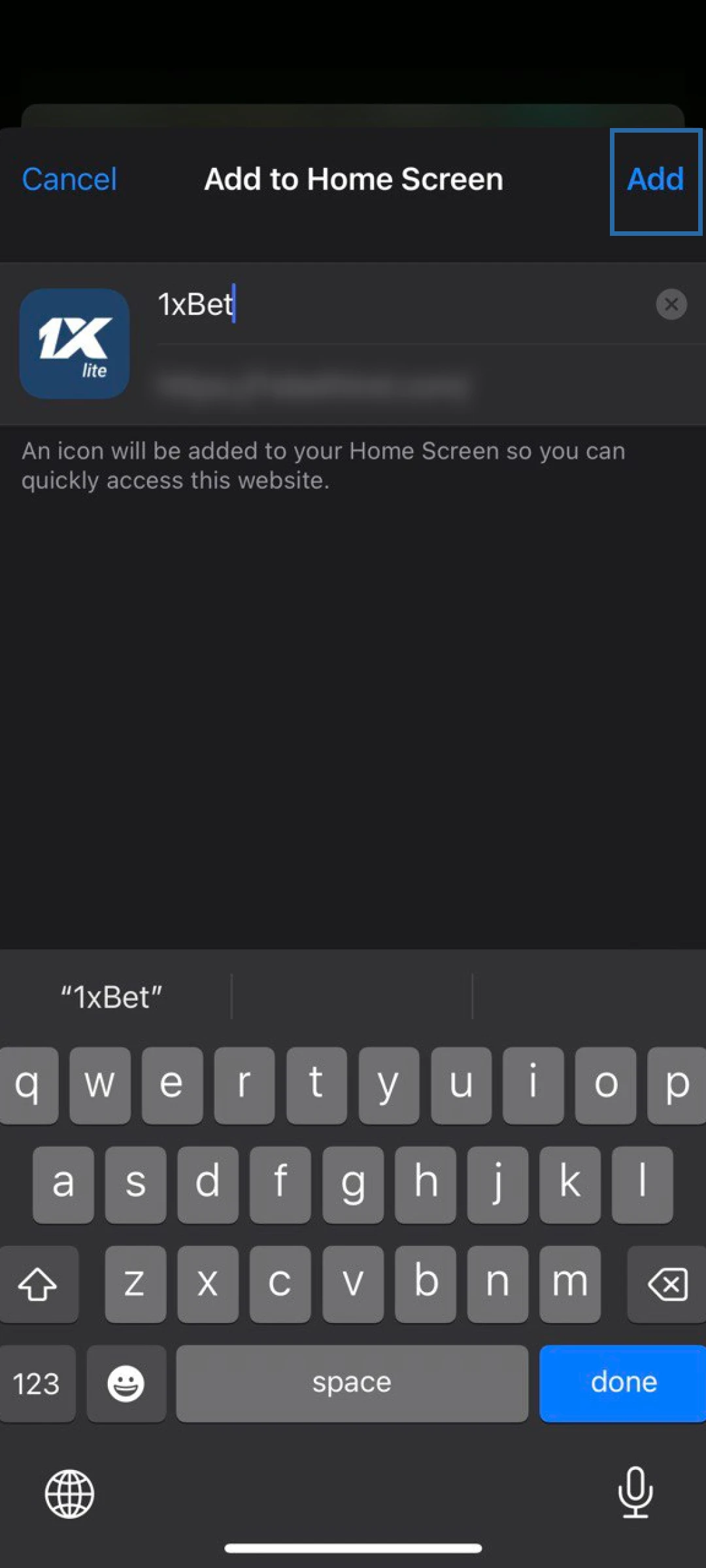 Finalize the naming and add the 1xBet App to your iOS library.
