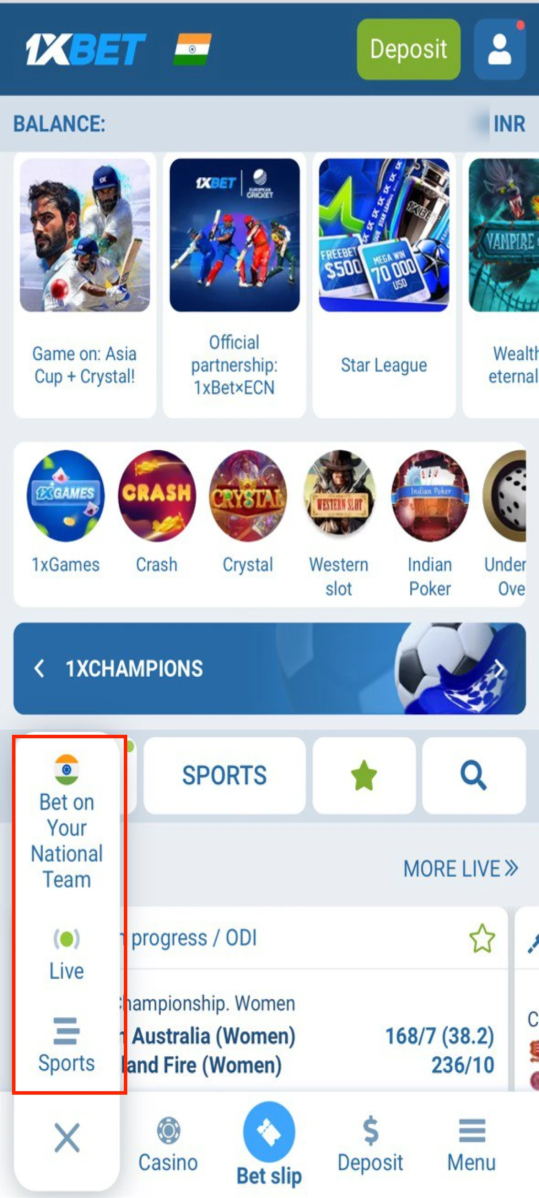 Browse through numerous athletic disciplines within the 1xBet App sportsbook.