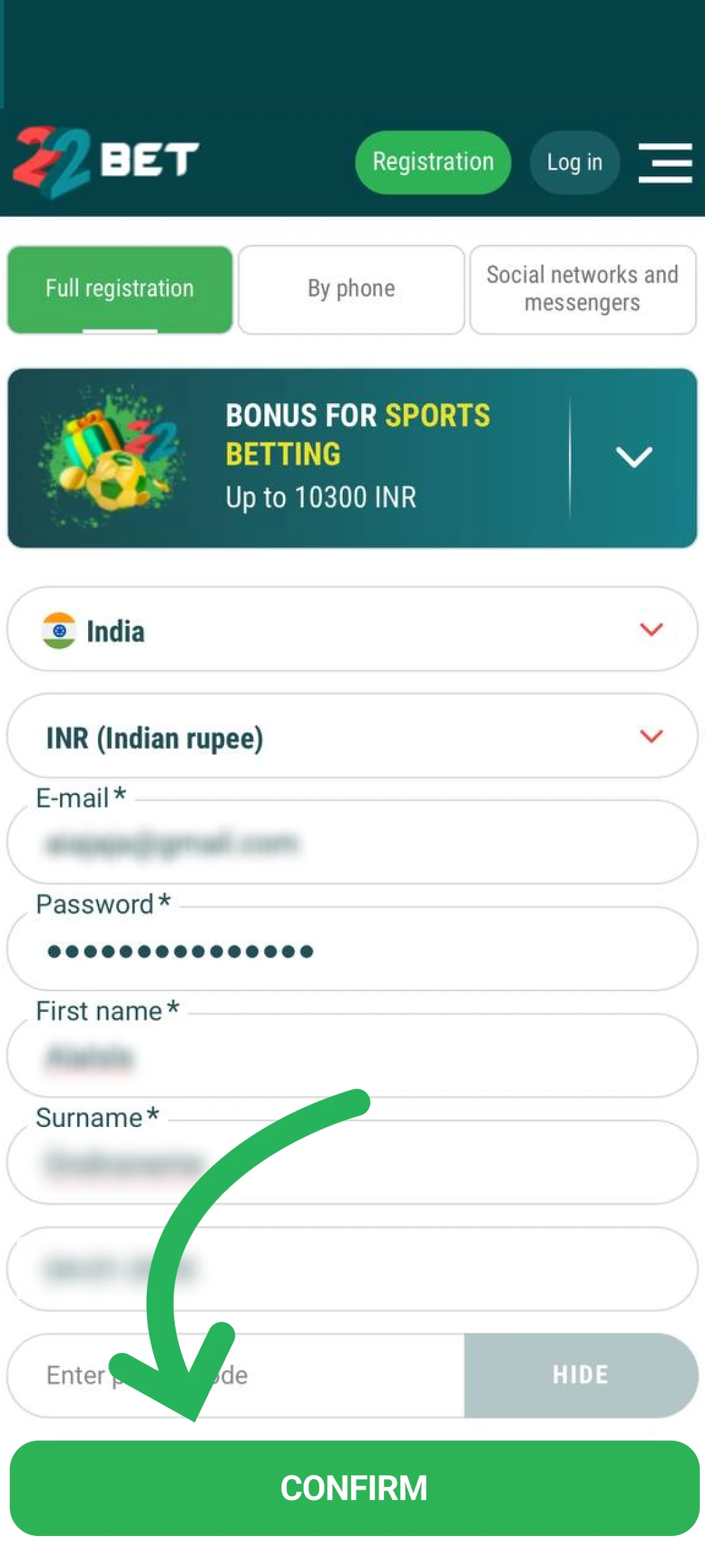 Finalize registration and complete 22bet App account verification for Indian users.