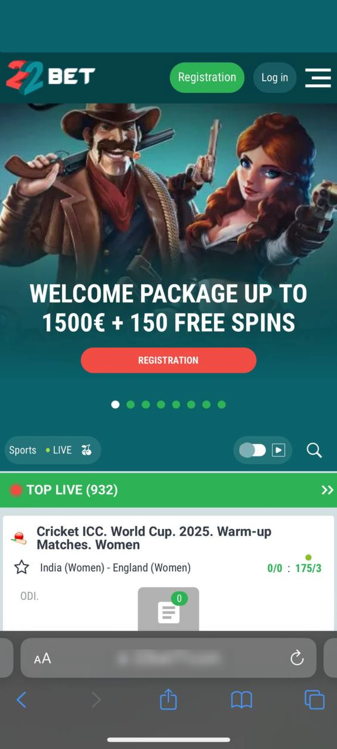 Tap the share icon to begin the 22bet App iOS installation.