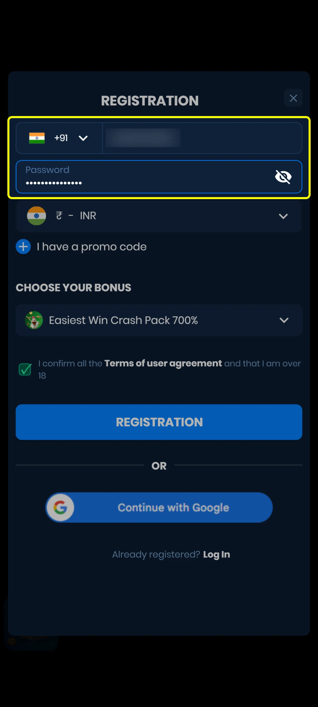 Set a secure password and sign up for the 4rabet App.