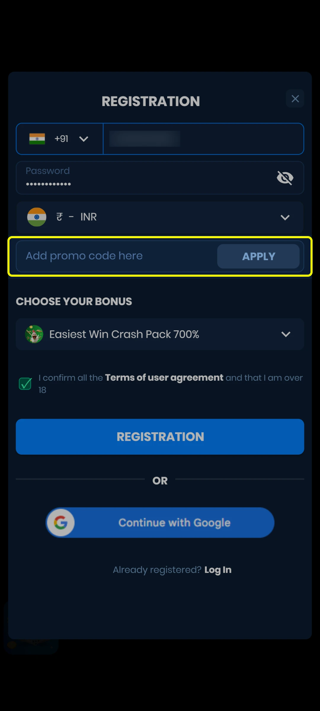 Use a promo code and sign up for the 4rabet App.