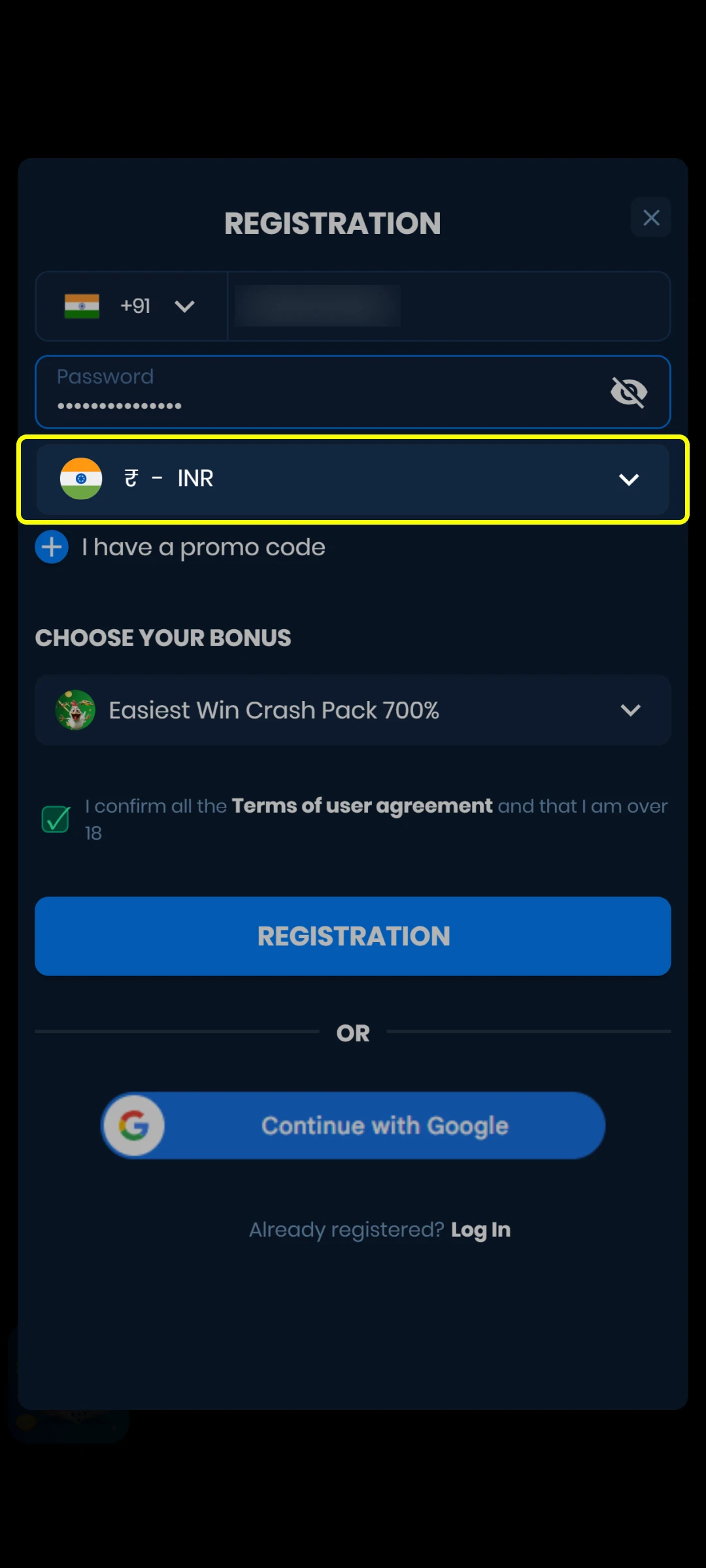 Choose your currency to sign up for the 4rabet App today.