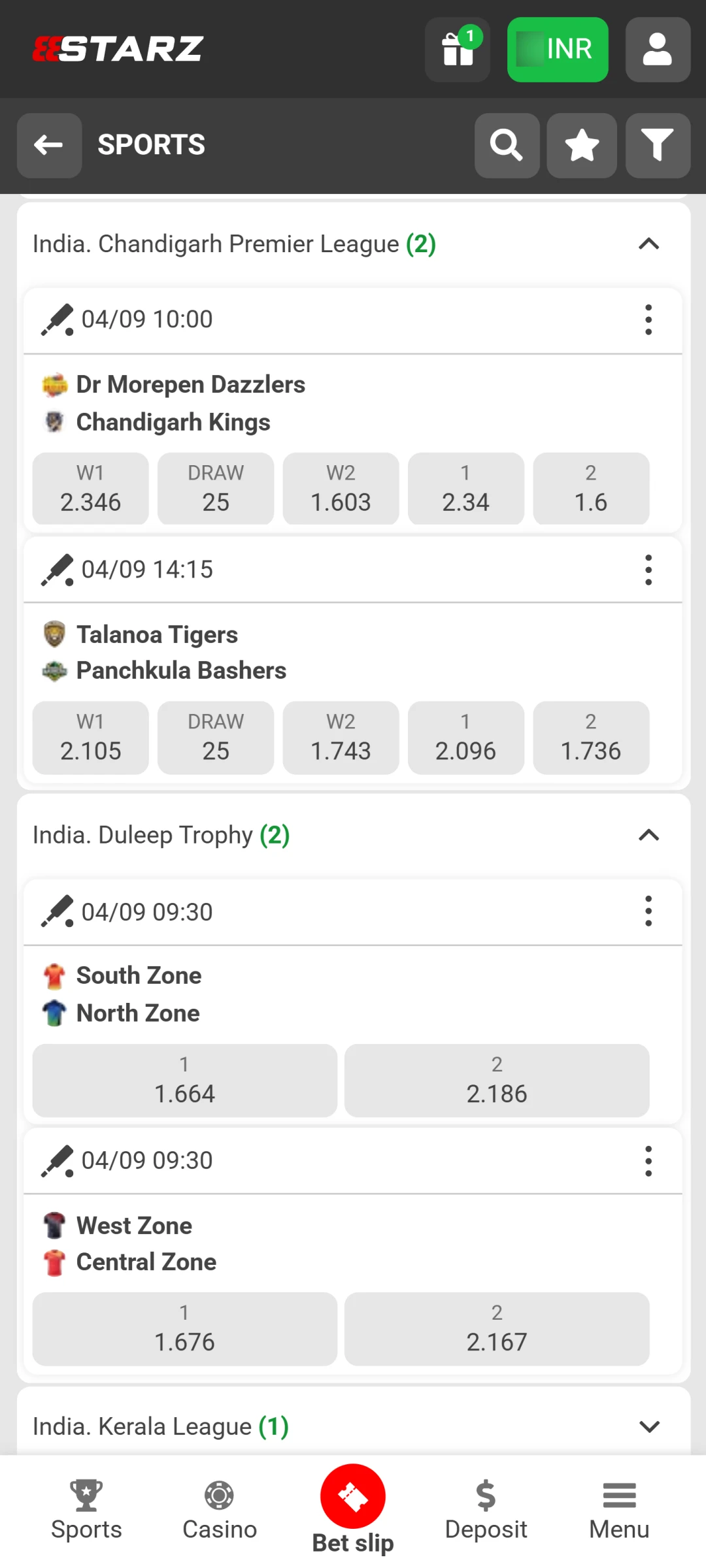 Find and select a specific match or upcoming event to place your 888Starz bet.