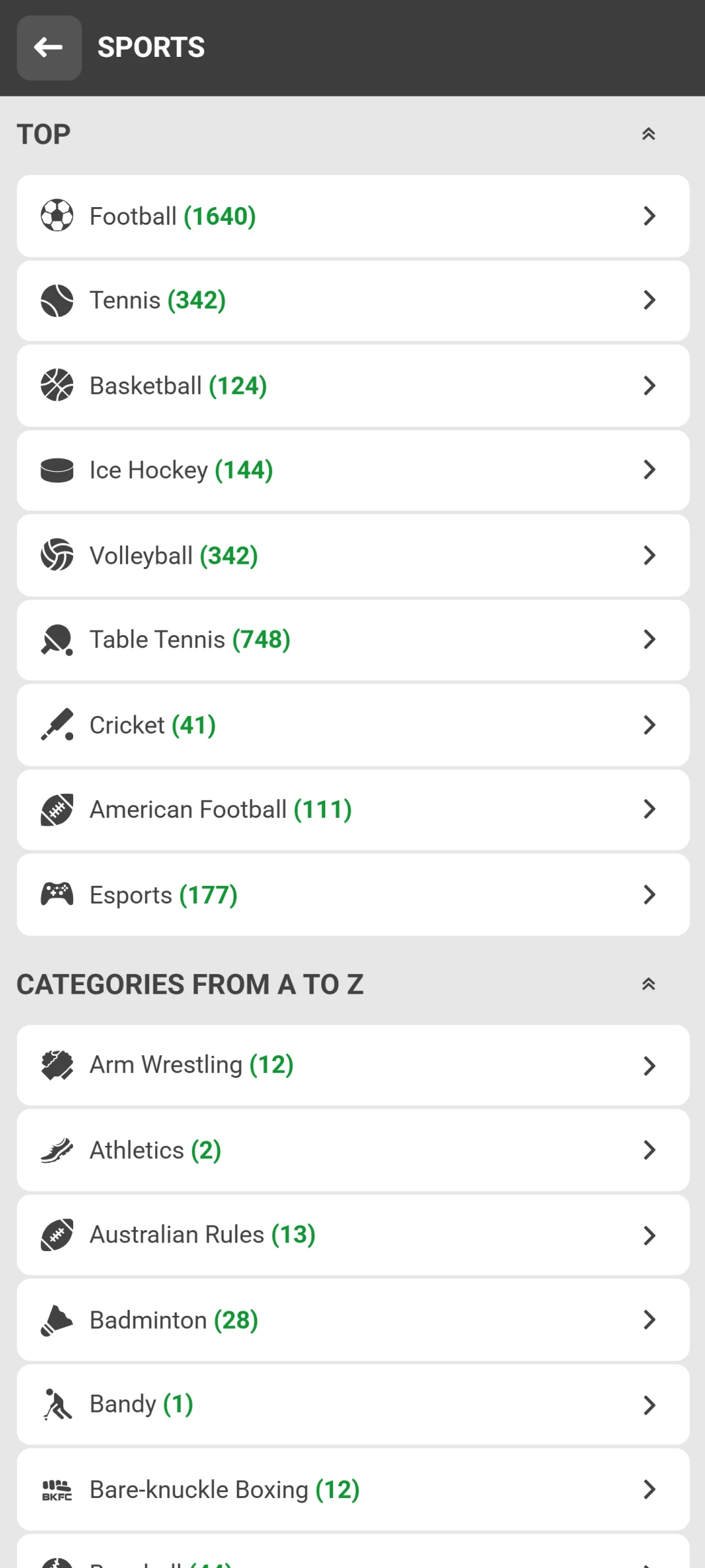 Choose from a wide range of sports like cricket or football on the 888Starz platform.