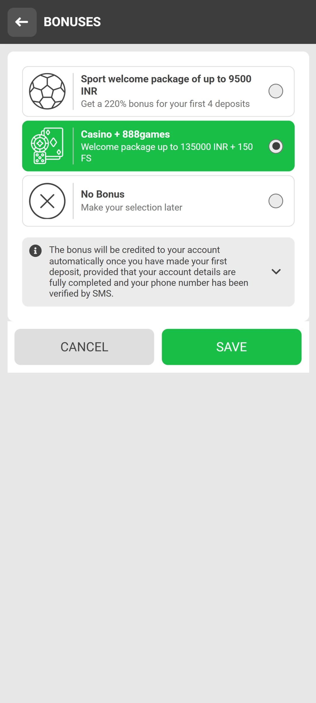 Select a sports welcome bonus while registering at 888Starz.