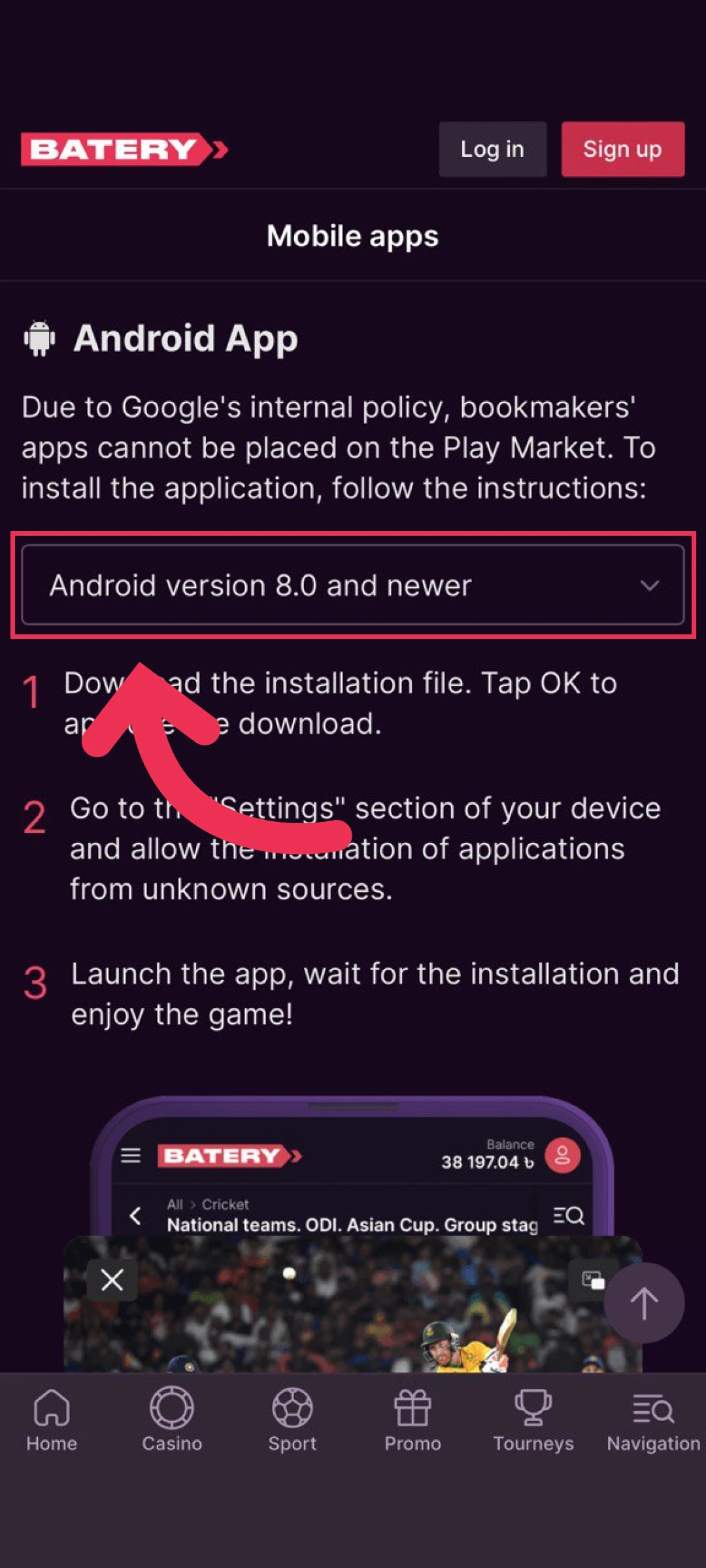 Choose the Android icon to initiate the Batery App download now.