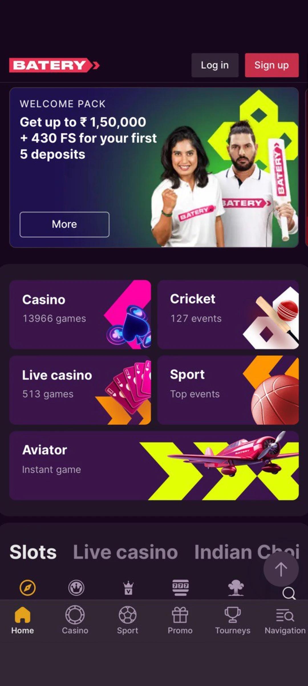 Open the official Batery App to start mobile betting in India.