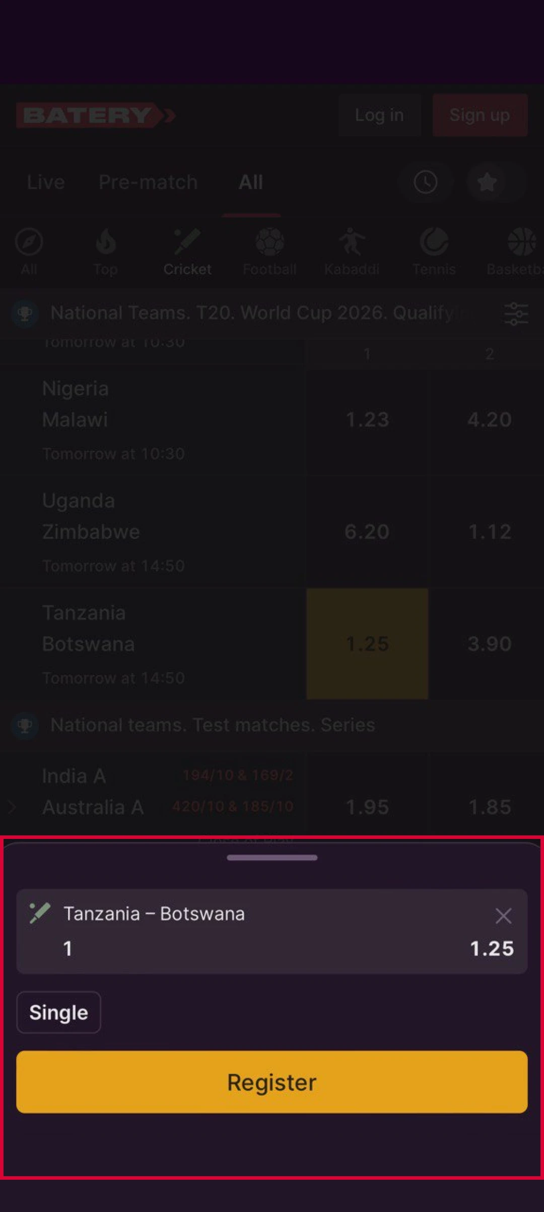 Finalize your wager to place a secure Batery App bet today.