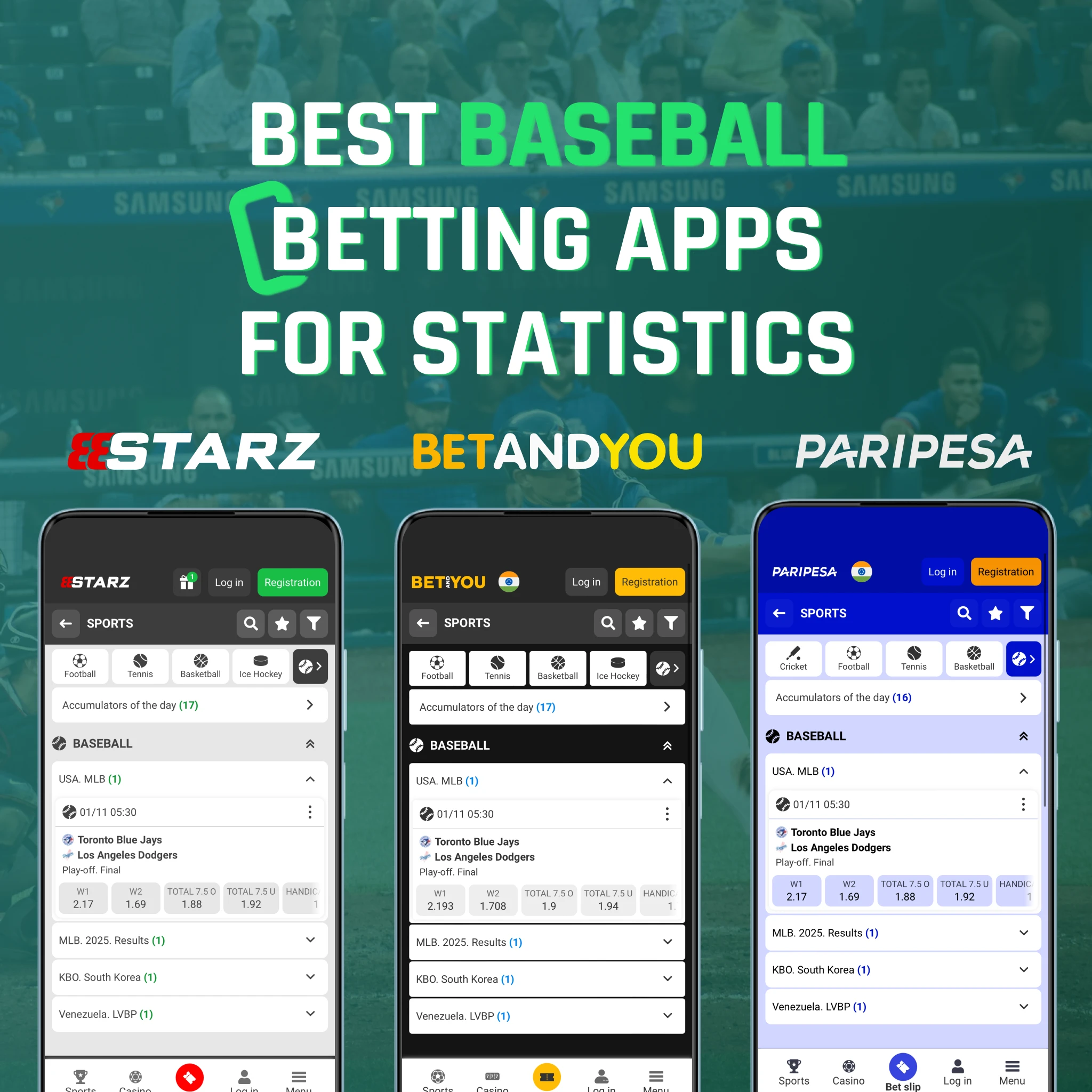 Best baseball betting apps for statistics and data - 888Starz, Betandyou, Paripesa comparison India