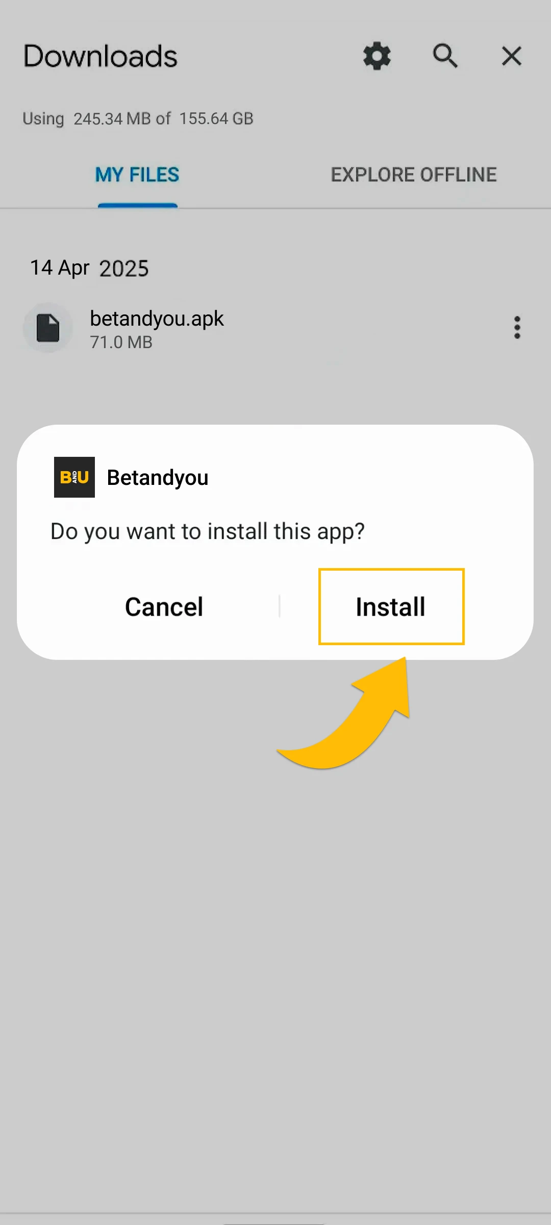 Tap the Betandyou APK file and select install to start setup.
