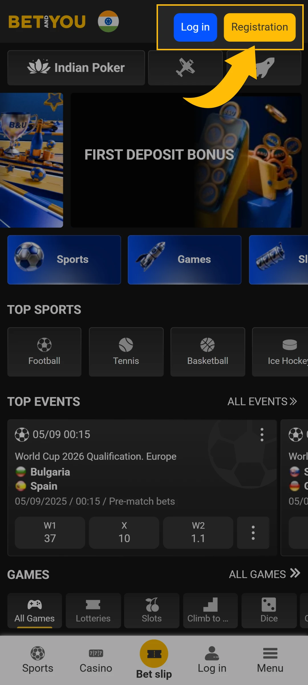 Visit the official Betandyou website and click register to start.