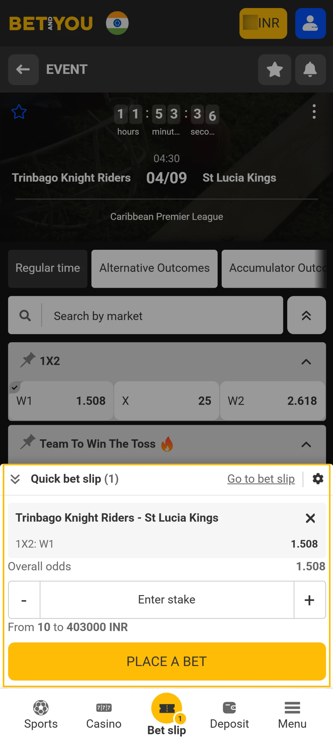 Select your bet type, enter the stake, and confirm on Betandyou.