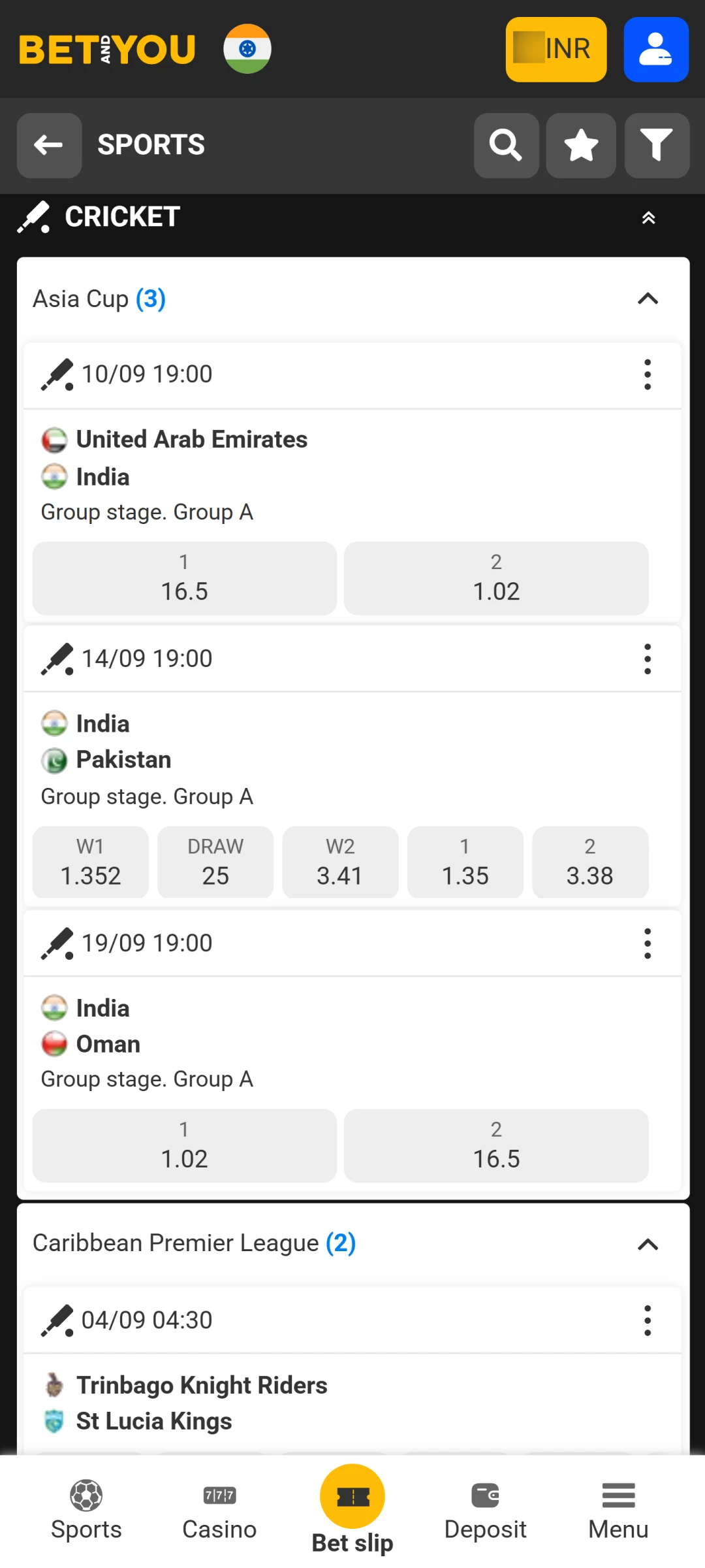 Choose a specific match or tournament to place your Betandyou sports bet.