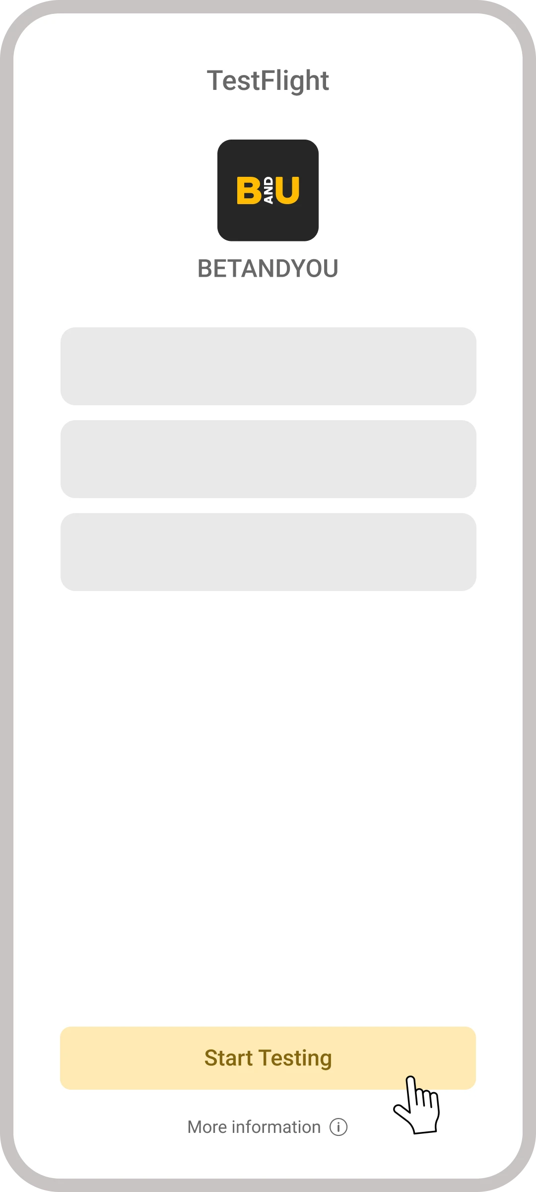 Select Start Testing to begin using the Betandyou iOS app today.