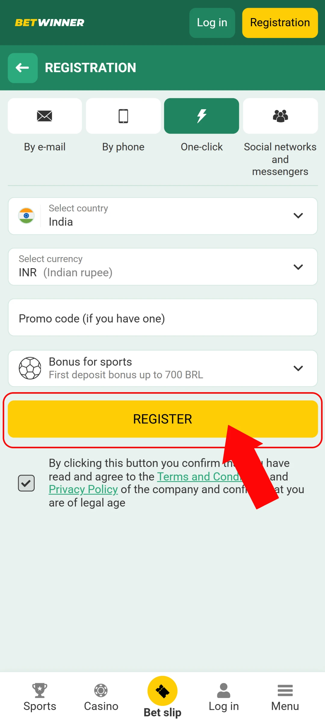 Complete the process and launch your active Betwinner App Account instantly.