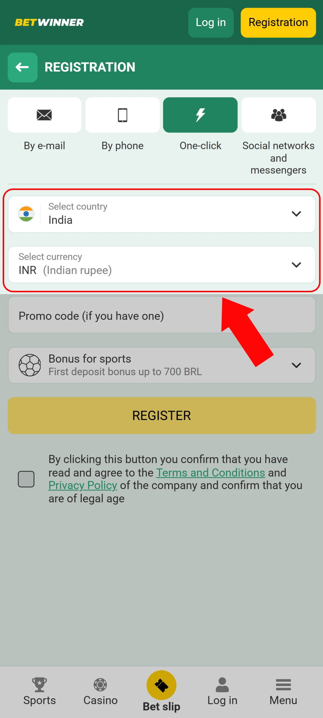 Provide your personal details to set up your Betwinner App Account.