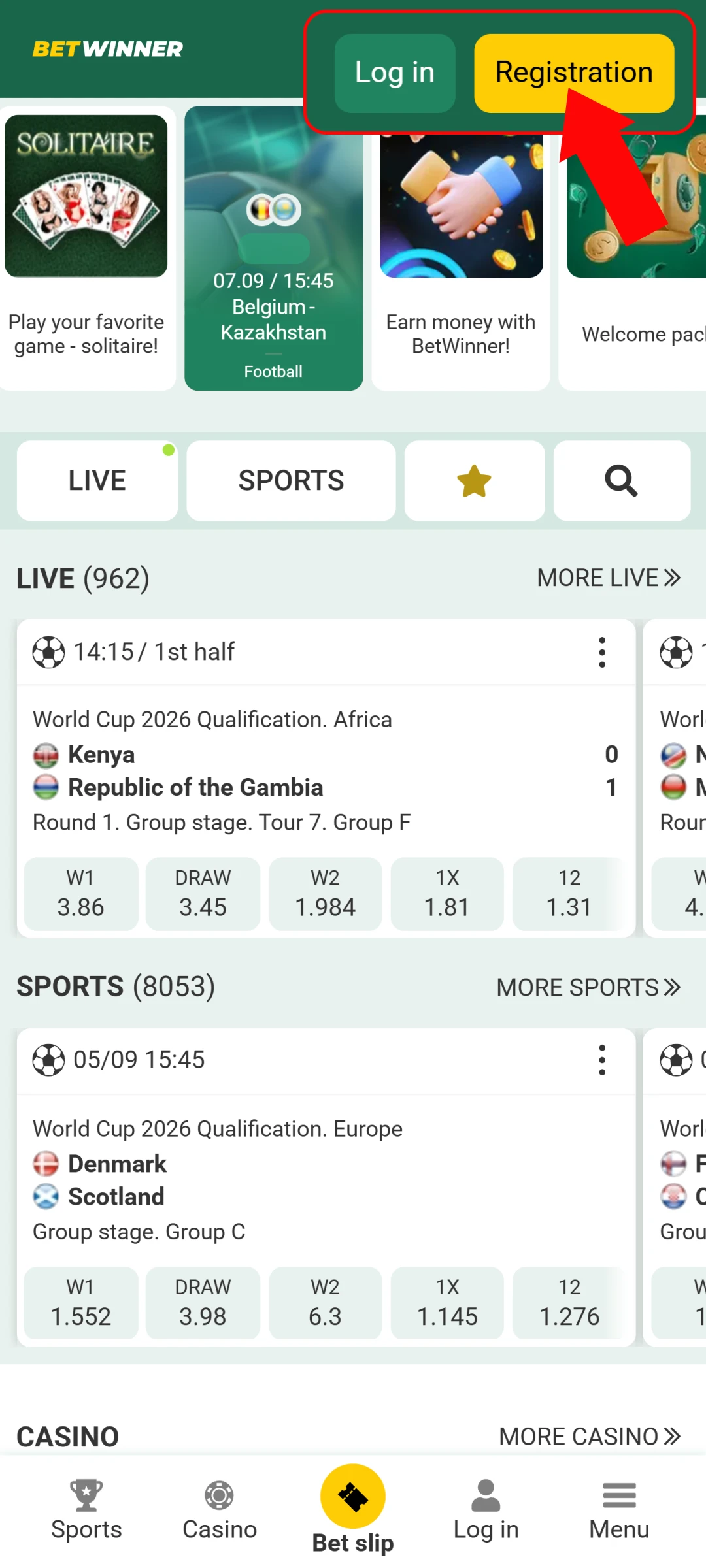 Visit the official website to create your new Betwinner App Account.