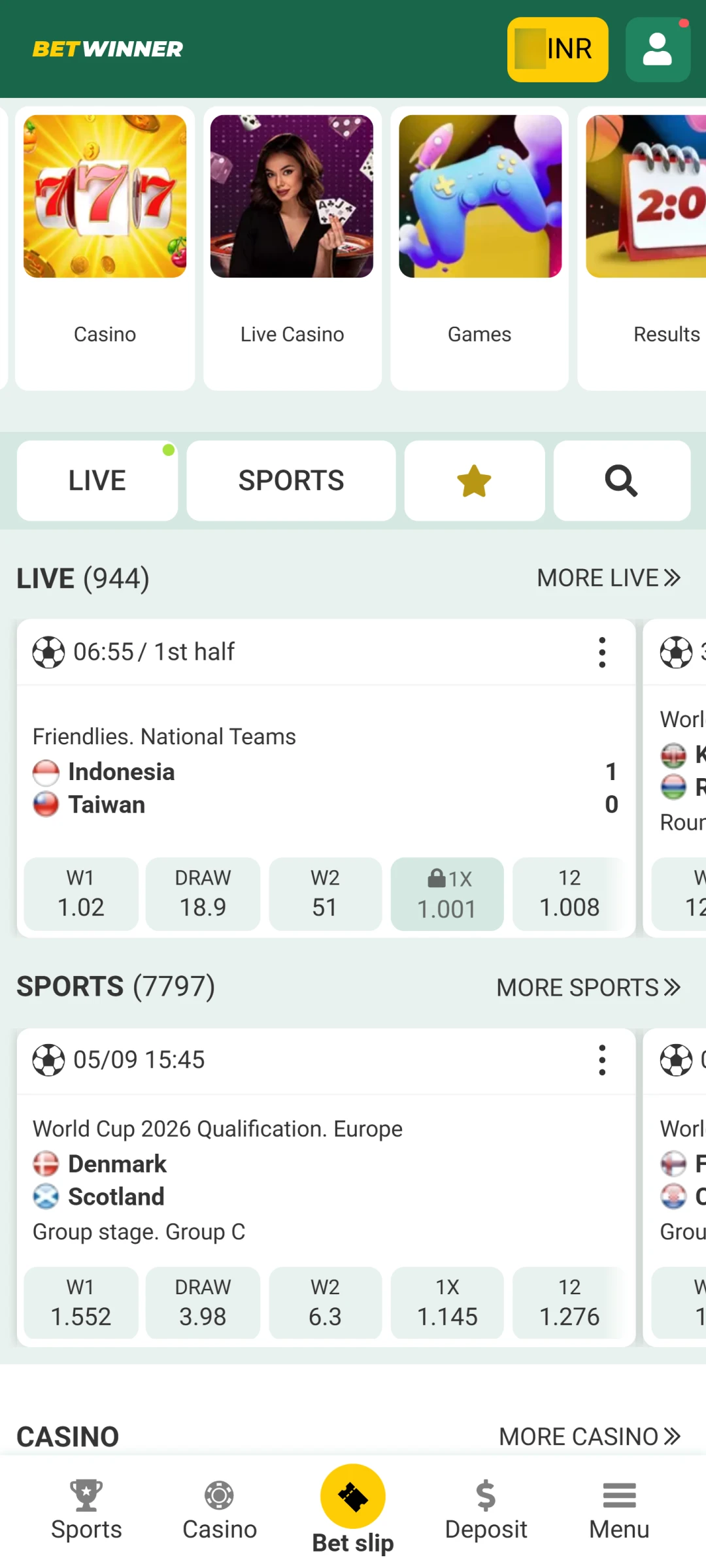 Open the official website to start betting on the Betwinner App.