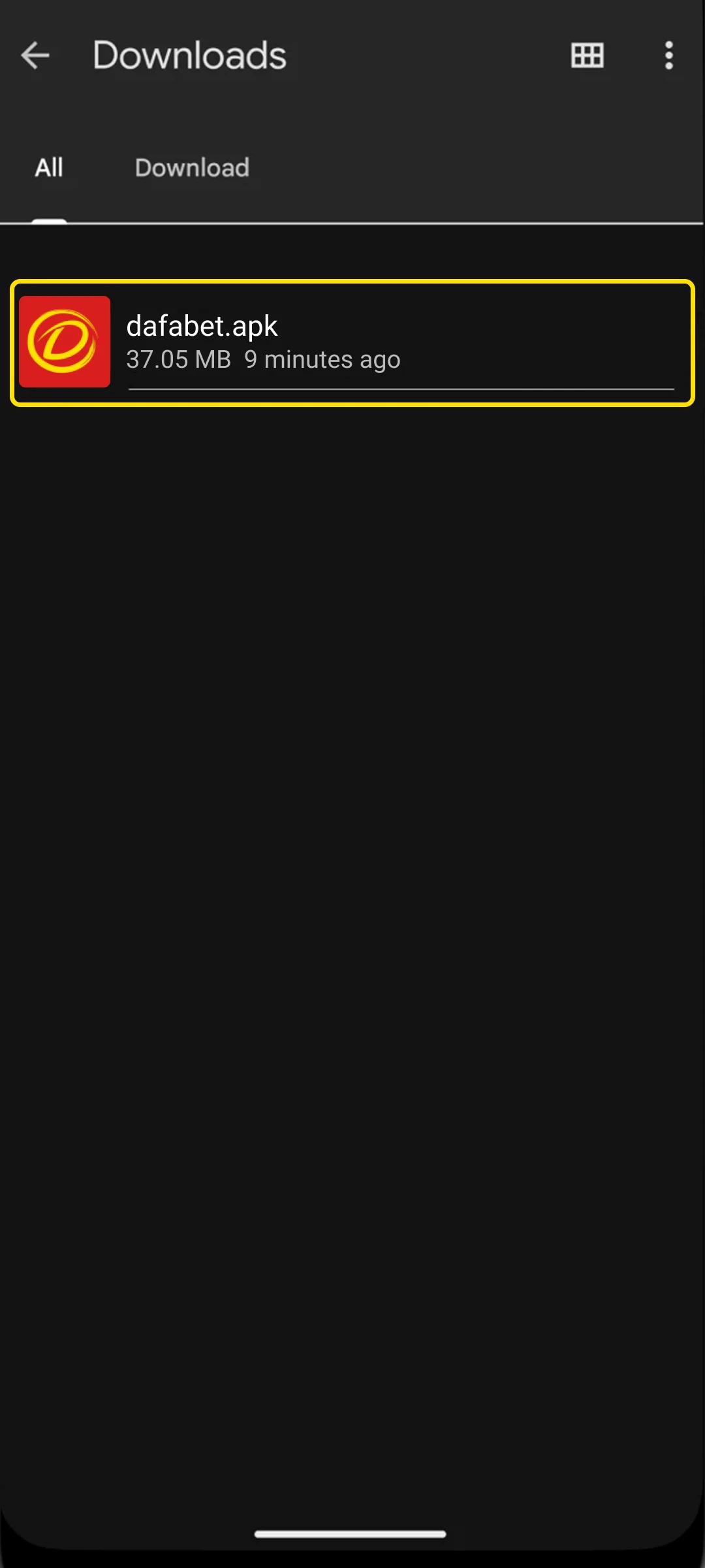 Open the downloaded file to set up the Dafabet Android App.