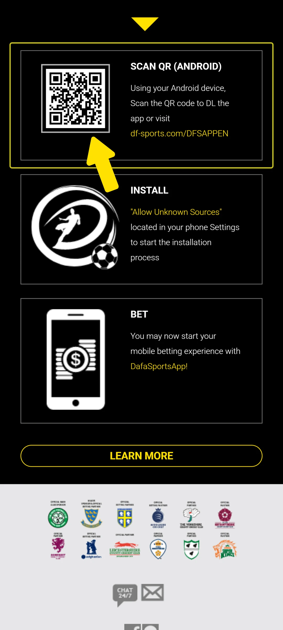 Scan the QR code to download the Dafabet Android App file.