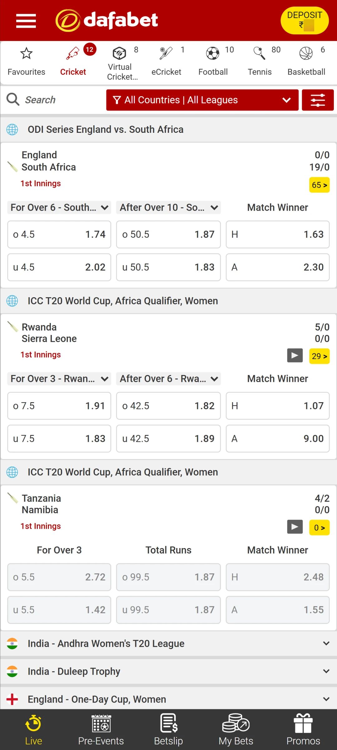Navigate to the sports section for placing bets on Dafabet.