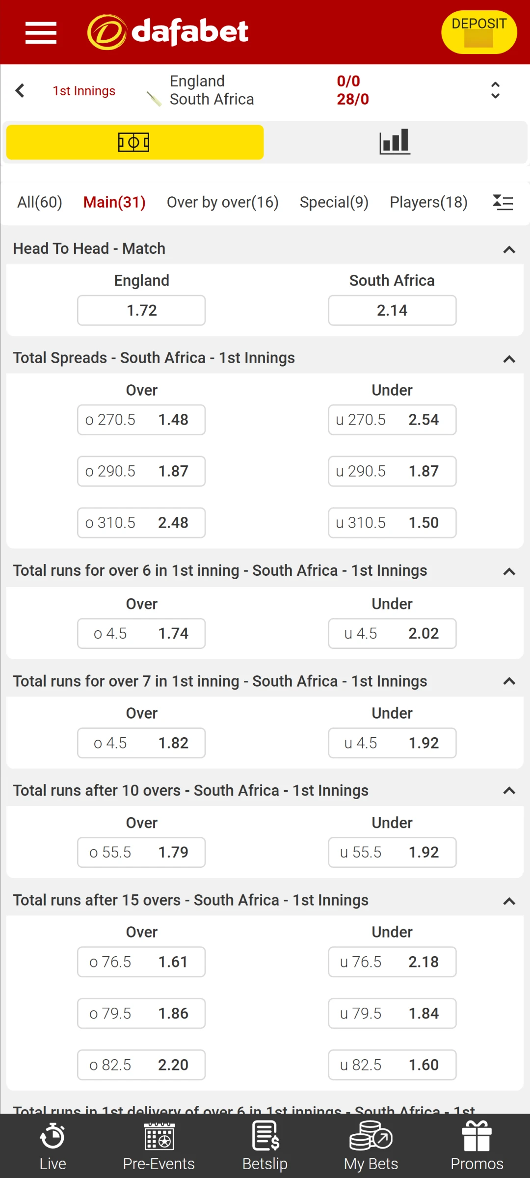 Pick a specific match for placing bets on the Dafabet App.