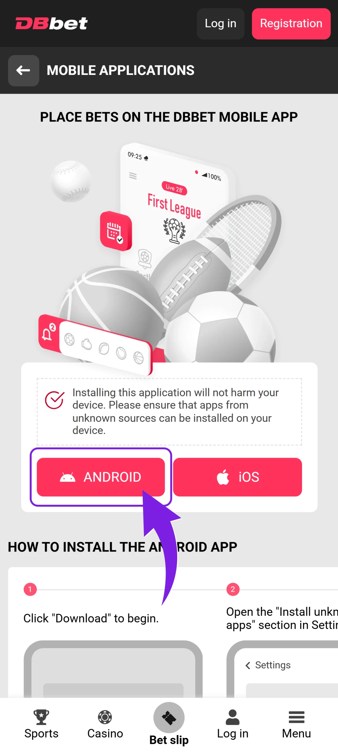 Download the official DBBet APK file for your Android mobile device.