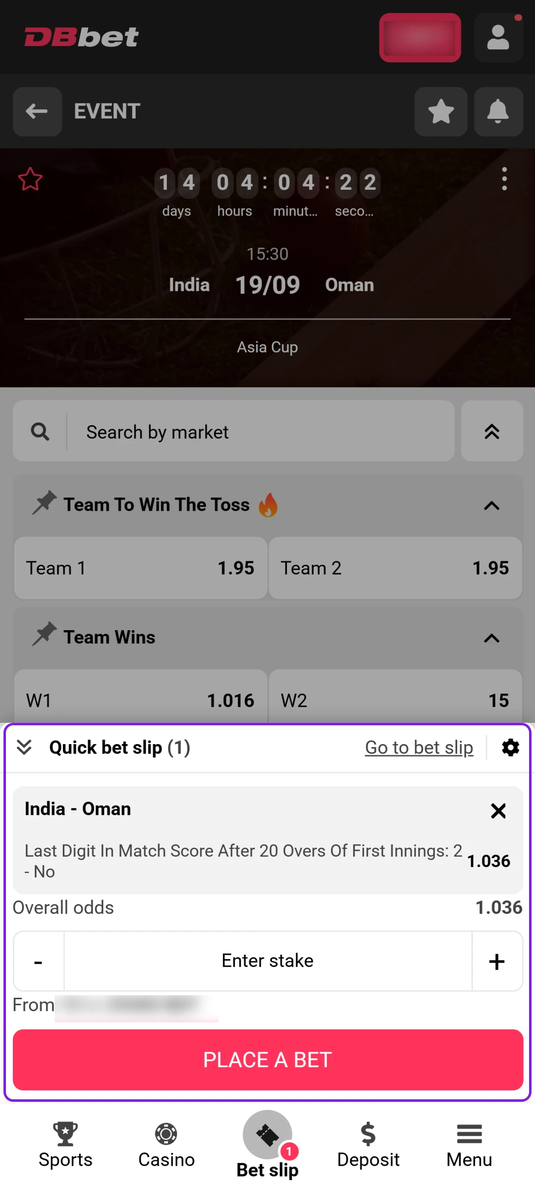 Choose markets and confirm your bet on the Dbbet App.