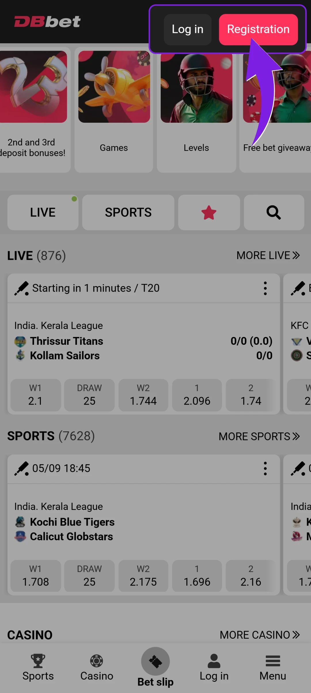 Visit the official website and start your Dbbet App account registration.