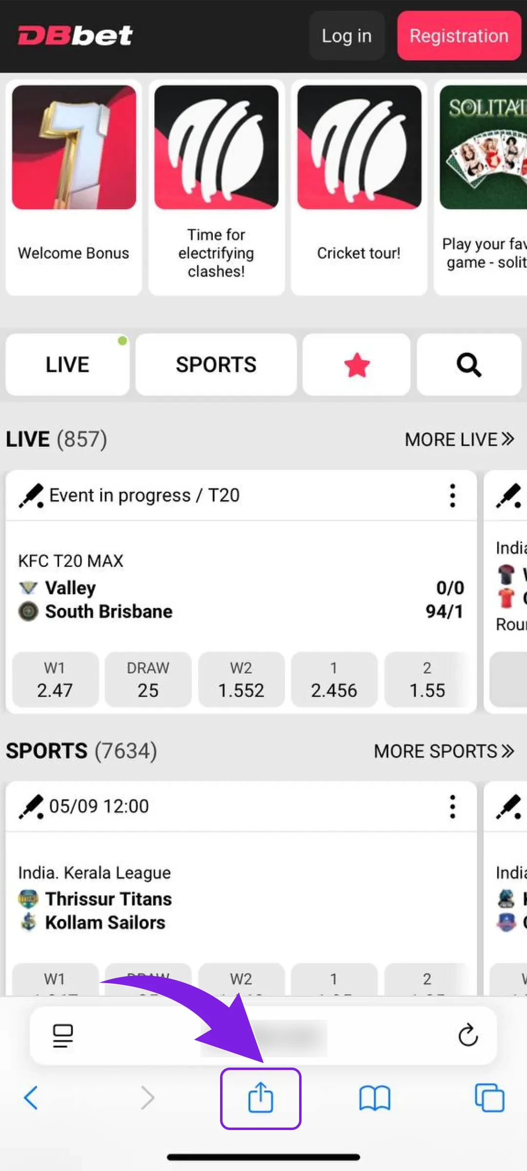 Tap the share button on iOS to install the Dbbet App.