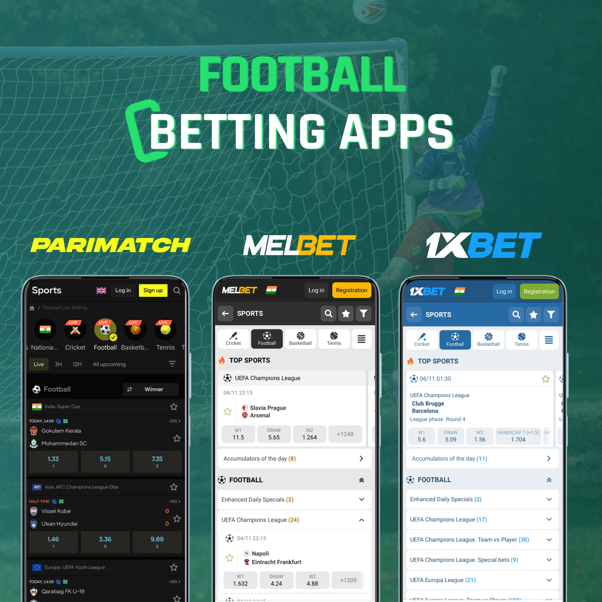 Best football betting apps in India- Parimatch Parlay Boost, Melbet Juventus partnership, 1xBet global league coverage
