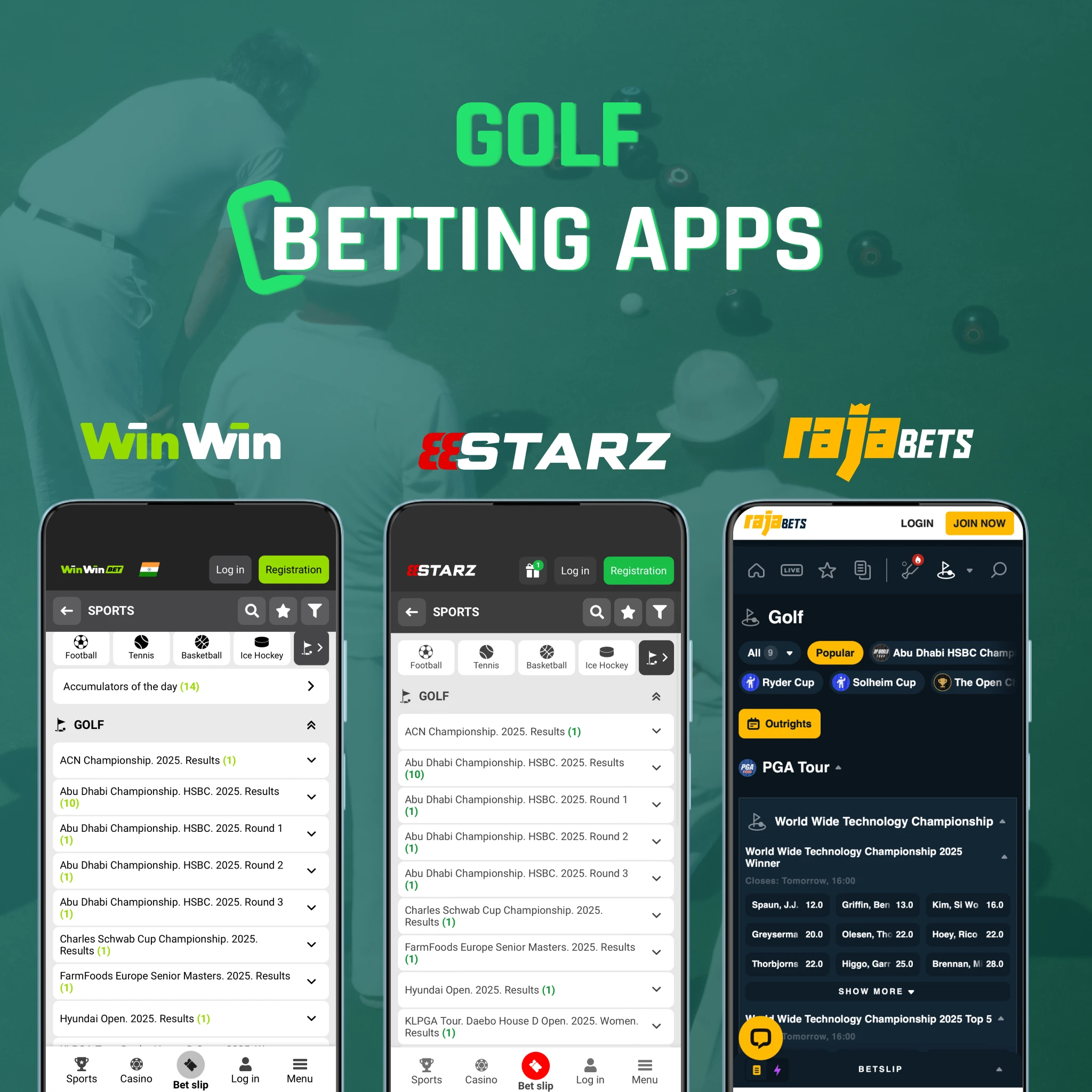 Golf betting Android apps - top finisher markets, head-to-head duels, four-day tournament wagering, Melbet leaderboard integration