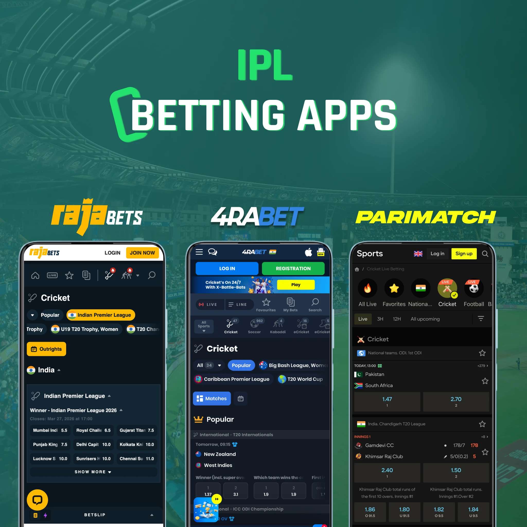 IPL betting Android iOS apps - tournament specials, player prop bets, Parimatch 150% welcome, Dafabet dual bonus