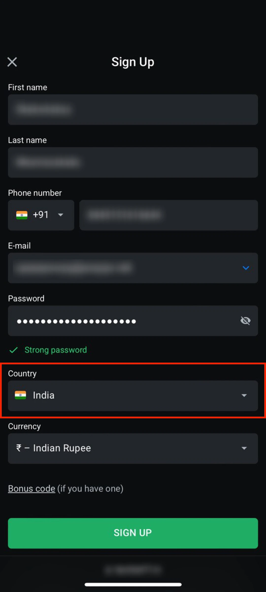 Enter your Indian residency details for Leon App account registration.