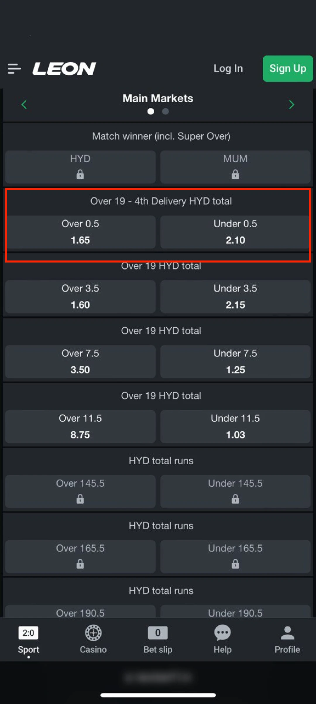 Choose any sports event to place bets on Leon App.