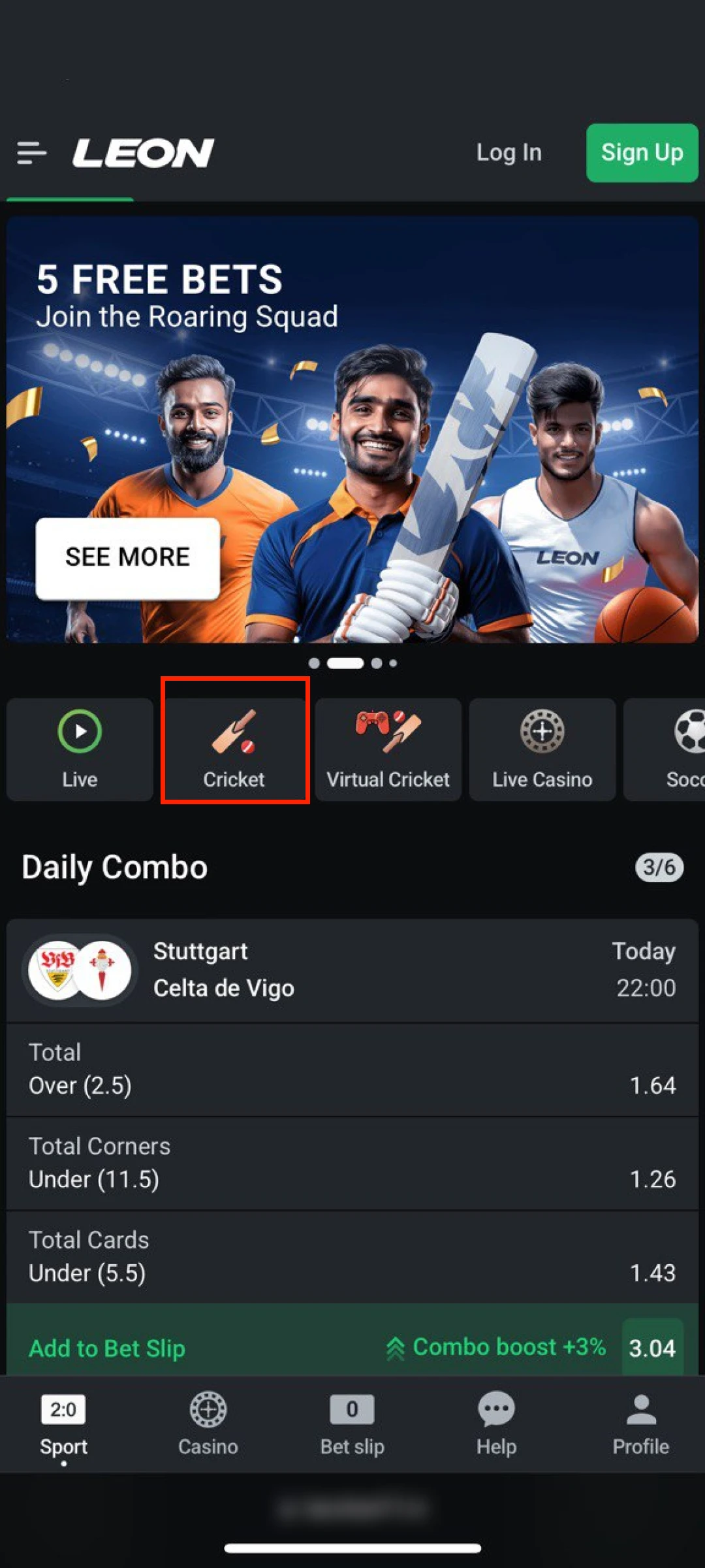Pick a specific sports tournament on the Leon App for India.