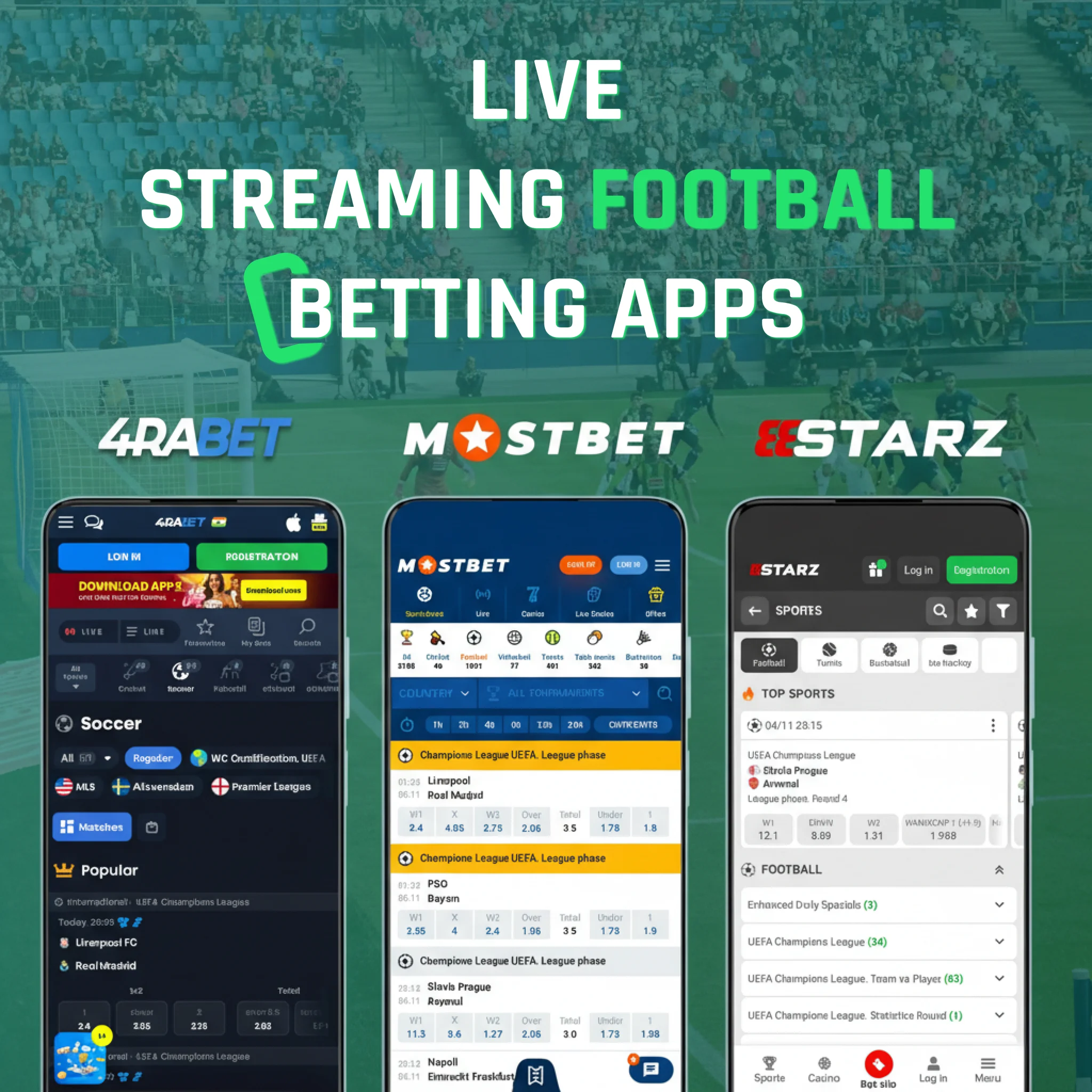 4rabet, 888Starz and Mostbet show ISL and Champions League action where stream-linked odds give bettors an edge during play.
