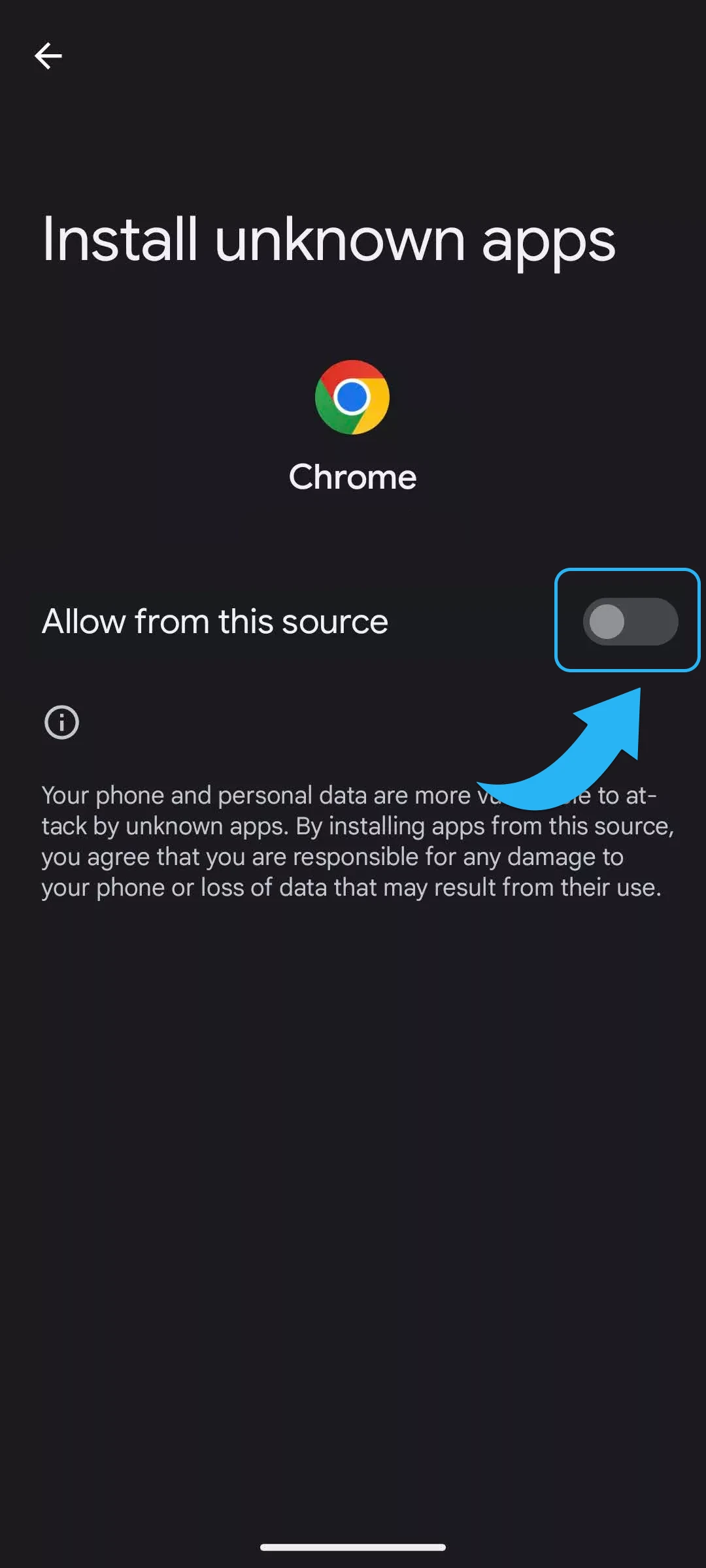Enable unknown sources to install the MegaPari App on Android devices.
