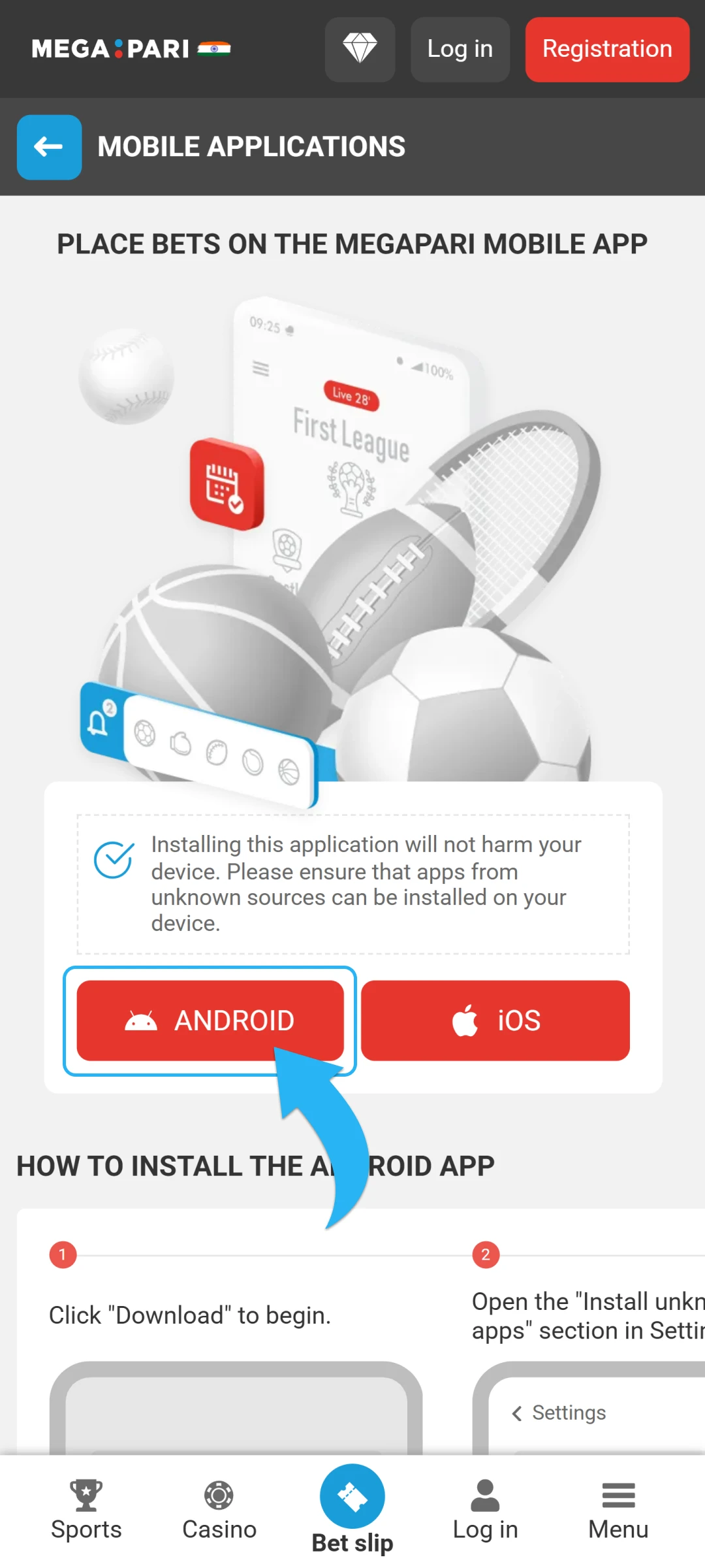 Tap the icon to start the MegaPari App download for Android.