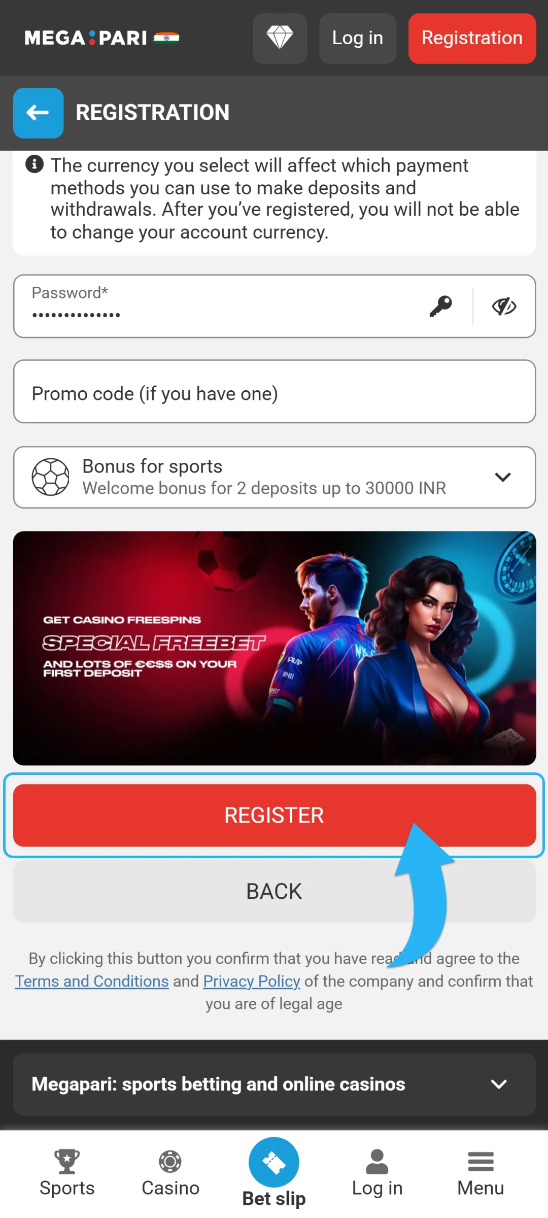Finalize the registration to start using your MegaPari App account immediately.