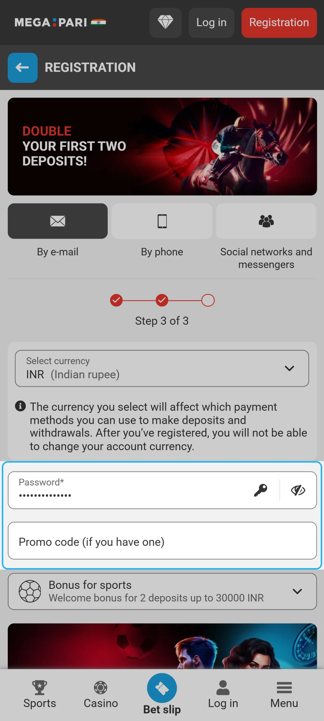 Set a strong password and secure your MegaPari App account instantly.