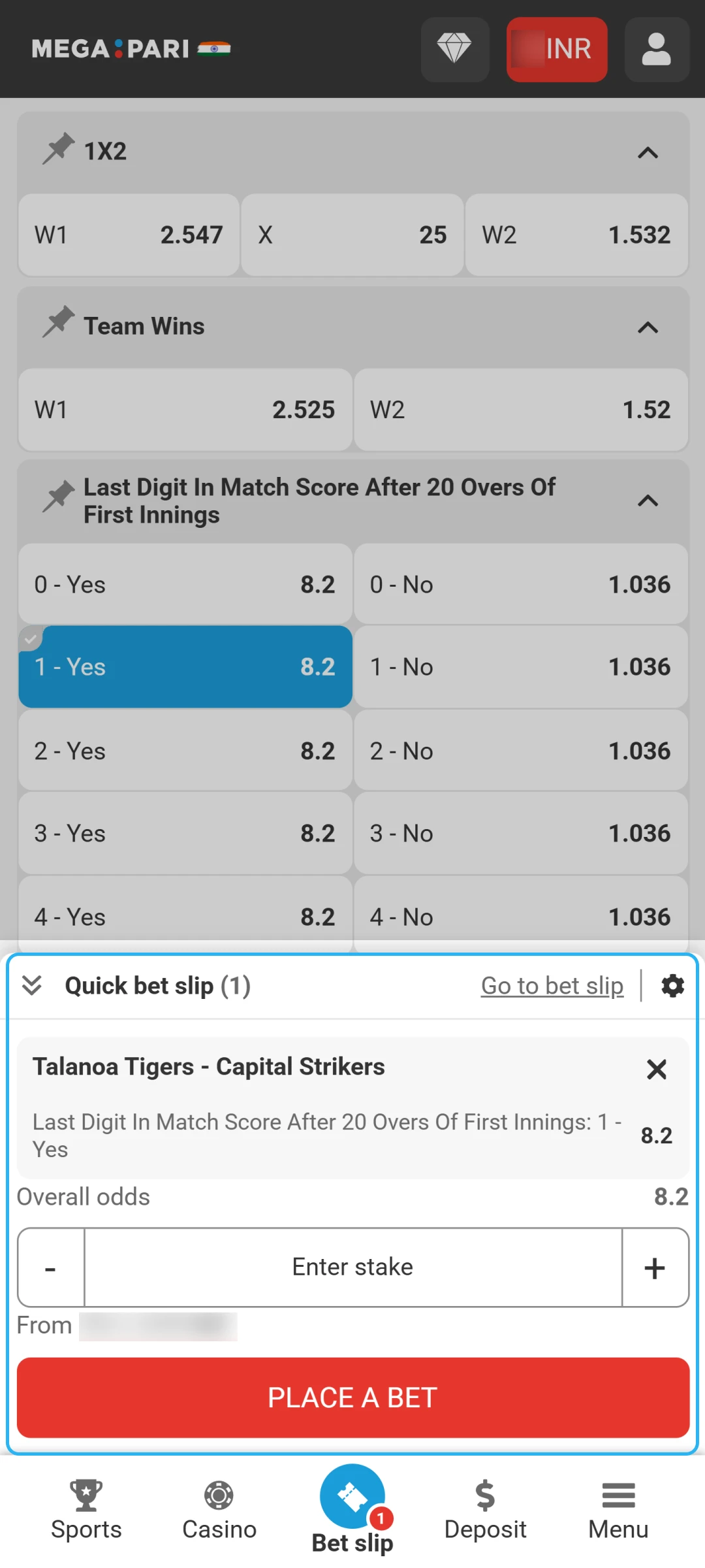 Enter your stake and confirm your sports betting on MegaPari App.