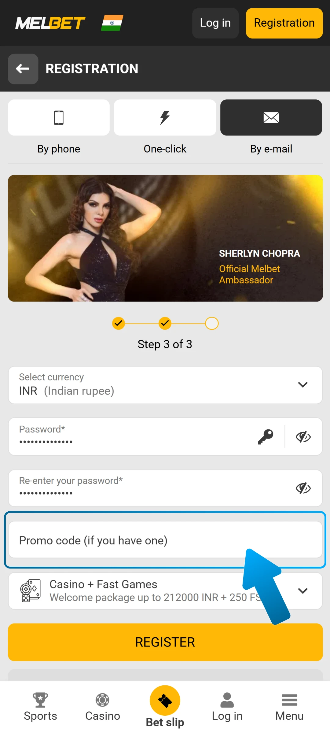 Use a Melbet promo code during registration for extra bonuses.