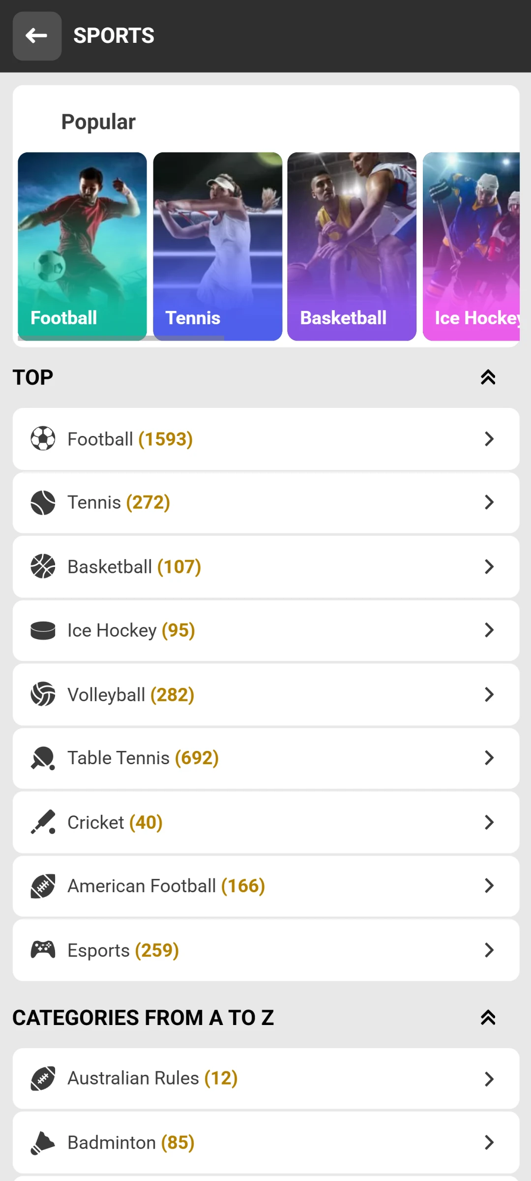 Choose your preferred sport from the Melbet betting menu.