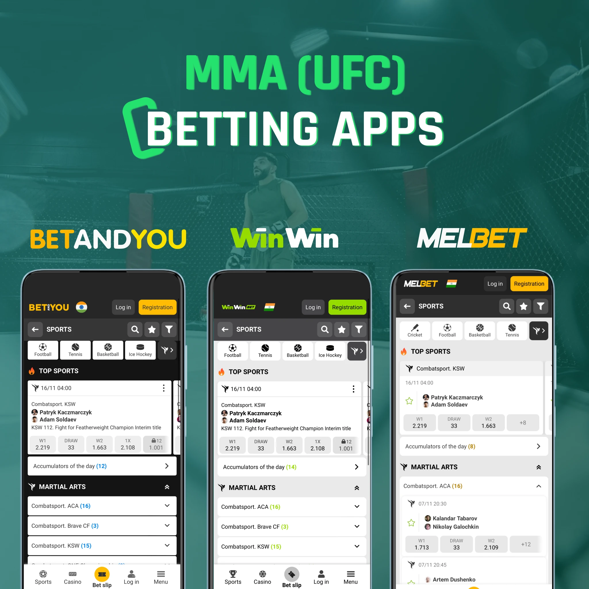 Best apps for UFC events - Betandyou Acca Shield protection, WinWin 150% welcome, Melbet 150% welcome, all offer round/submission markets